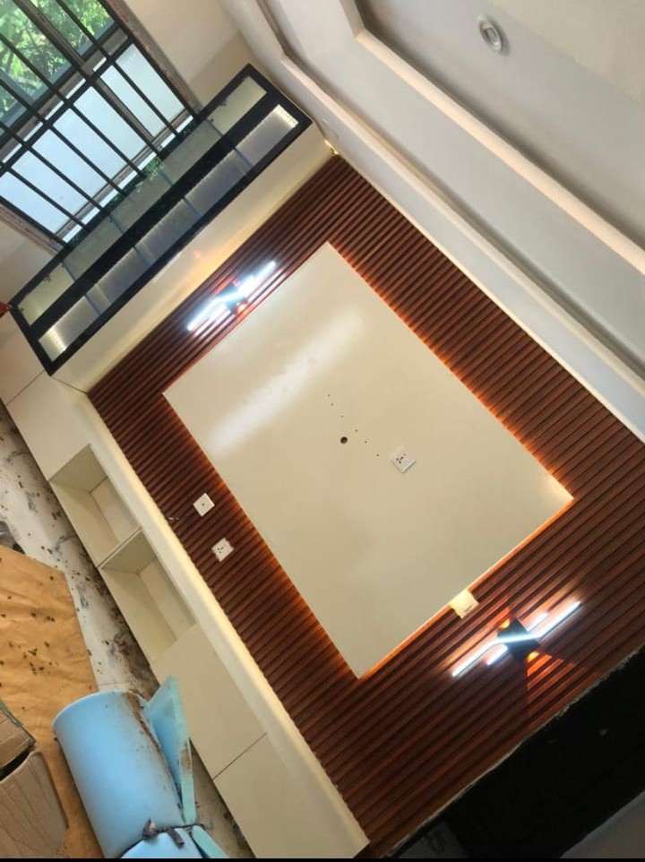 Coffee brown TV feature wall, alternate view